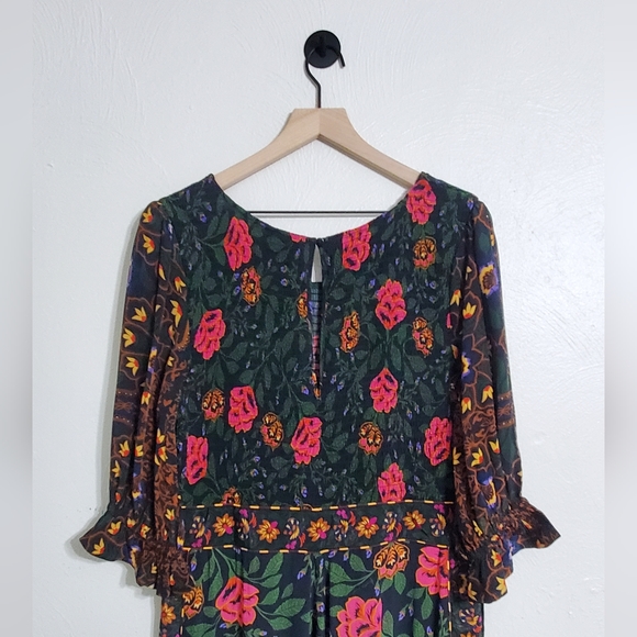 ☆SOLD☆ Farm Rio Anthropologie Smocked Jumpsuit In Black Motif Sz Extra Large - Picture 8 of 8